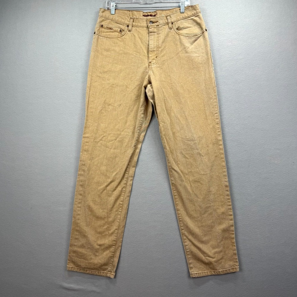 Eddie Bauer Jeans Mens 34x32 Brown Premium Denim Pants Workwear Classic Straight